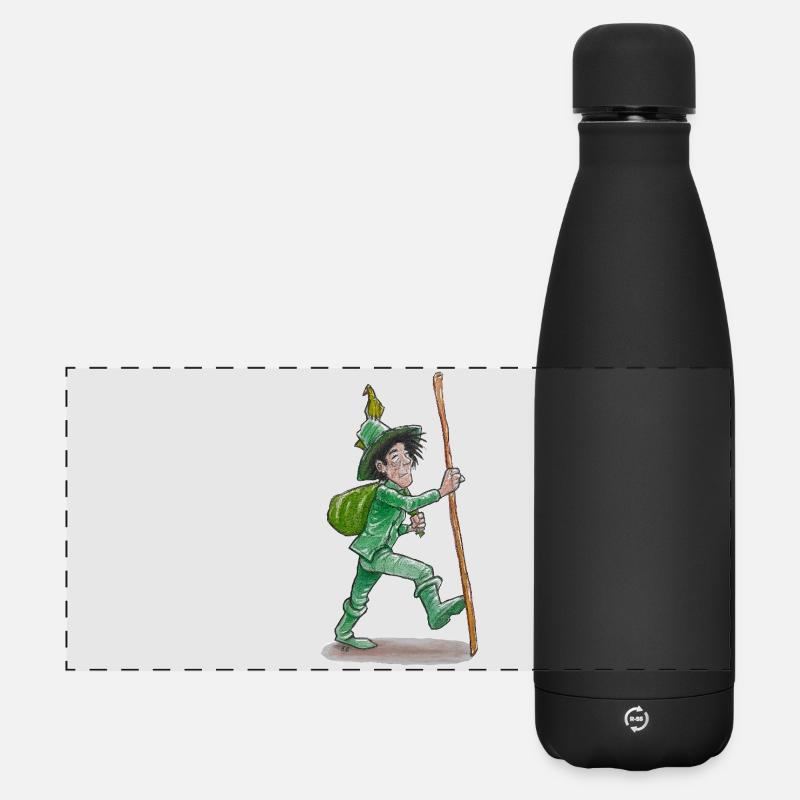 The green wanderer "GreenVagrant" on the move - Matte Panoramic Thermal Bottle 500 ml - black