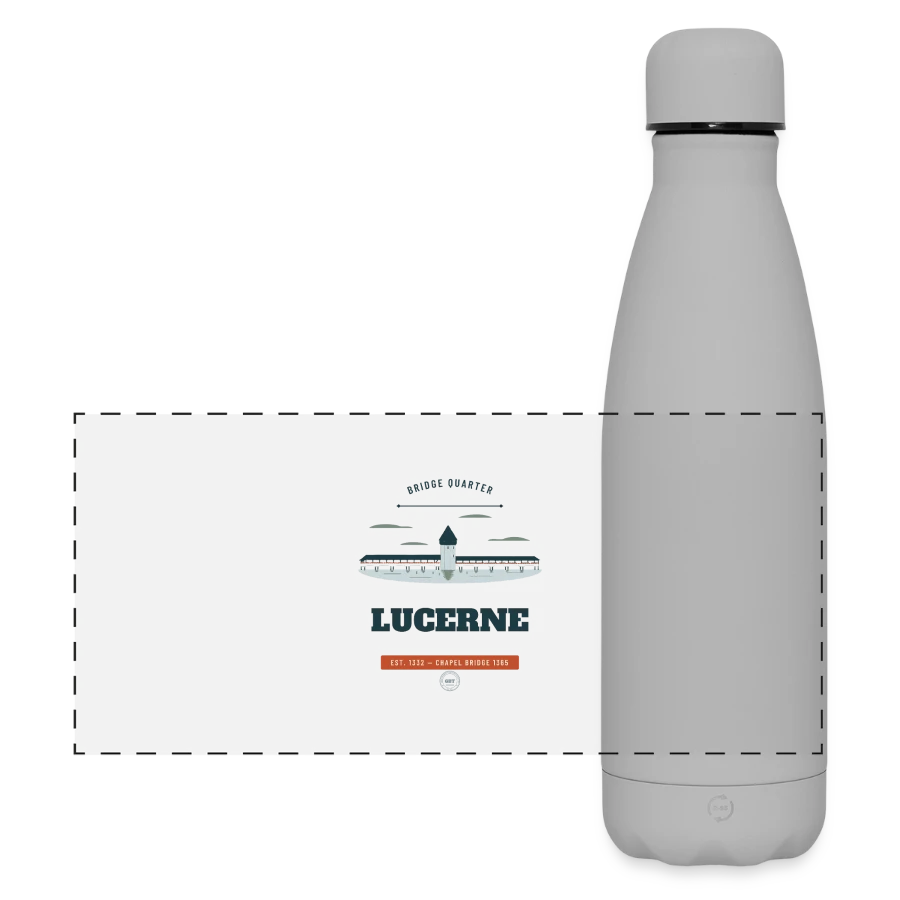 Lucerne badge on a matte panoramic thermal bottle 500 ml, grey