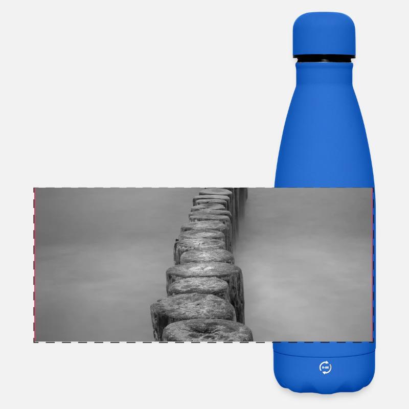 Breakwater / Groyne in Zingst - Fischland Darß - Matte Panoramic Thermal Bottle 500 ml - royal blue