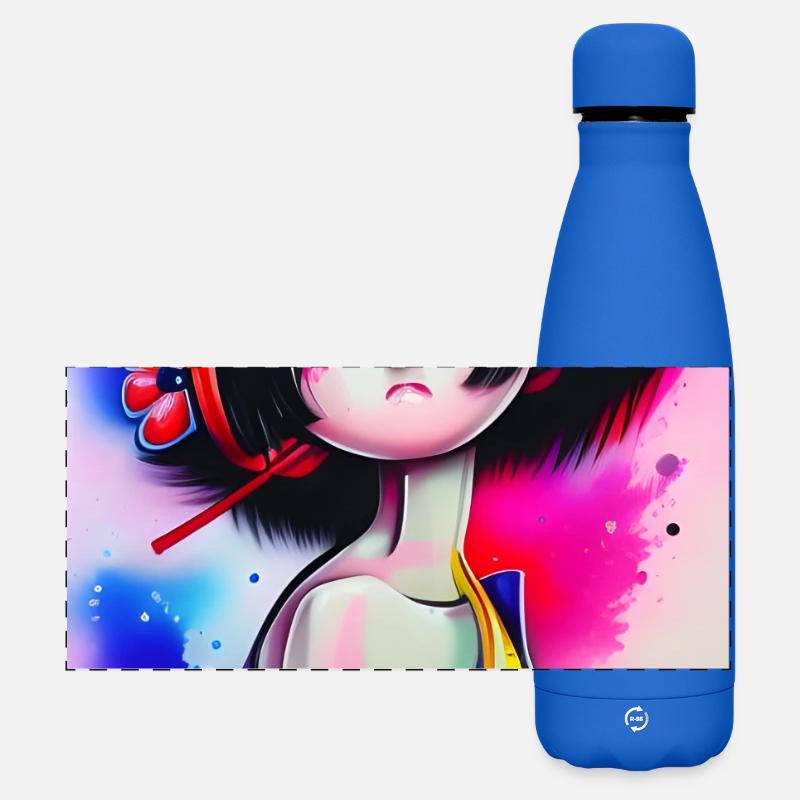 Portrait de graffiti de geisha au néon - Gourde isotherme panoramique mate 500 ml - bleu roi