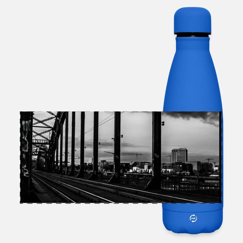 Black and white railway bridge - Matte Panoramic Thermal Bottle 500 ml - royal blue