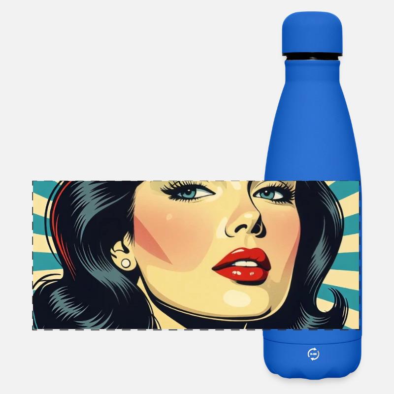 Style rétro Diva R01 - Gourde isotherme panoramique mate 500 ml - bleu roi