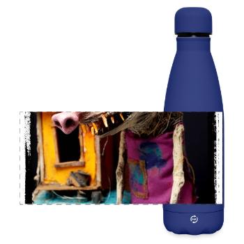 Poupée mascotte imaginative avec une robe colorée - Gourde isotherme panoramique mate 500 ml - bleu foncé  - Devant