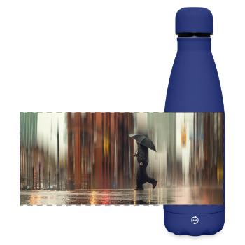 Zwischen Regen und Reflexion – Stadtmoment - Matte Panorama Isolierflasche 500 ml - Dunkelblau  - Vorne