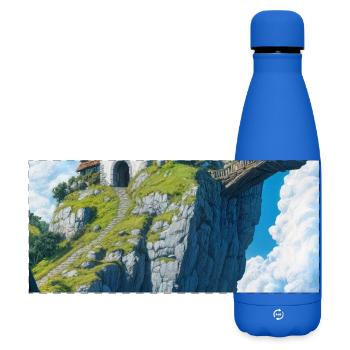 Mountain house landscape - Matte Panoramic Thermal Bottle 500 ml - royal blue - Front