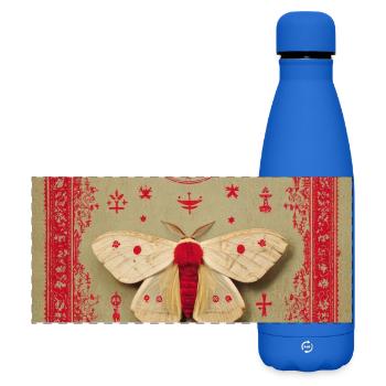 Alchemical Moth on Sacred Sigils - Matte Panoramic Thermal Bottle 500 ml - royal blue - Front