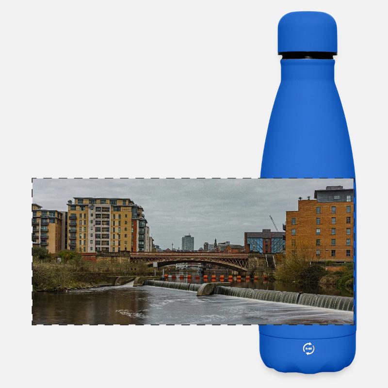 Urban River Scene with Bridge - Matte Panoramic Thermal Bottle 500 ml - royal blue