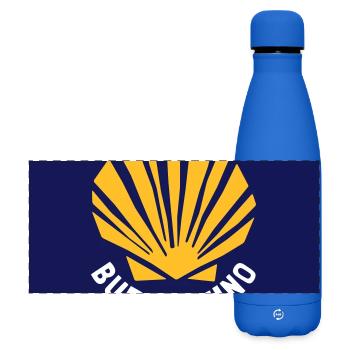 Buen Camino | Camino de Santiago | Way of St. James - Matte Panoramic Thermal Bottle 500 ml - royal blue - Front