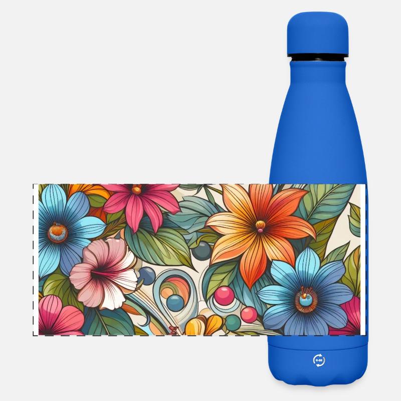 Bunte Pflanzenblumen - Matte Panorama Isolierflasche 500 ml - Königsblau