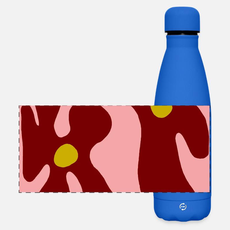 Red Flowers Minimalist Design - Matte Panoramic Thermal Bottle 500 ml - royal blue
