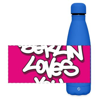 BLY_Berlin lovey you - Pink Sticker - Matte Panoramic Thermal Bottle 500 ml - royal blue - Front