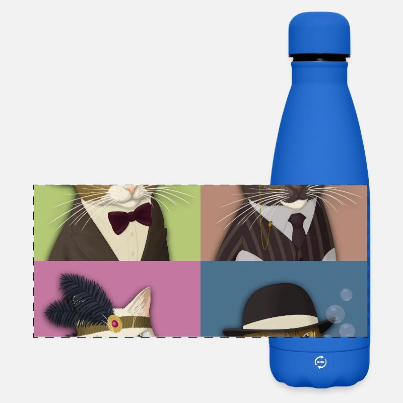 Dapper Cats Quartet - Matte Panoramic Thermal Bottle 500 ml - royal blue