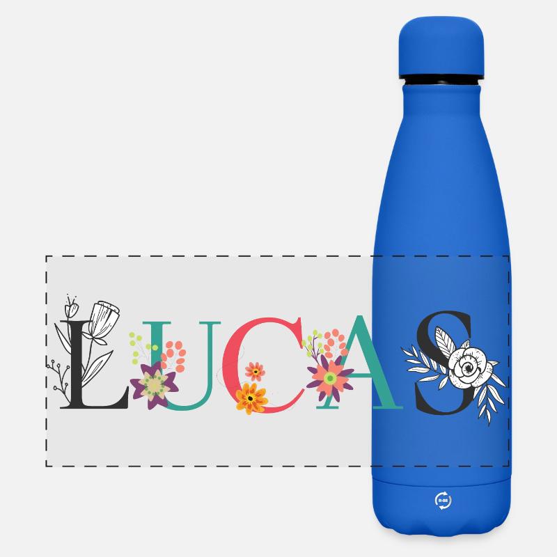 LUCAS Name Art With Flowers Embroidered - Matte Panoramic Thermal Bottle 500 ml - royal blue