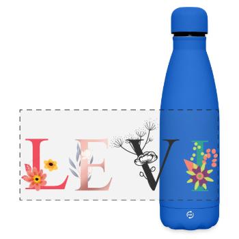 LEVI Name Art With Flowers Embroidered - Matte Panoramic Thermal Bottle 500 ml - royal blue - Front