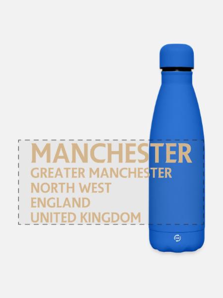Manchester – England Lyric Design - Matte Panorama Isolierflasche 500 ml - Königsblau