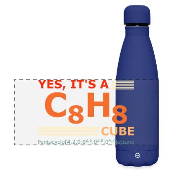 C8H8 Cubane – Yes it's a Cube retro Chemie - Matte Panorama Isolierflasche 500 ml - Dunkelblau  - Vorne