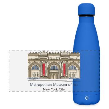 New York, Metropolitan Museum, NYC Drawing - Matte Panoramic Thermal Bottle 500 ml - royal blue - Front