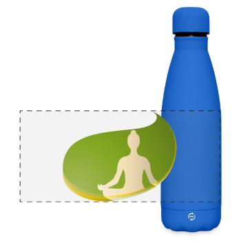 Yoga silhouette in green teardrop shape – Zen Design - Matte Panoramic Thermal Bottle 500 ml - royal blue - Front