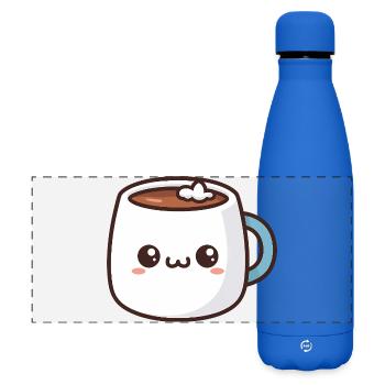 Kawaii Hot Chocolate Mug - Matte Panoramic Thermal Bottle 500 ml - royal blue - Front