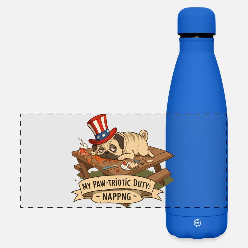 Mops Nickerchen - Matte Panorama Isolierflasche 500 ml - Königsblau