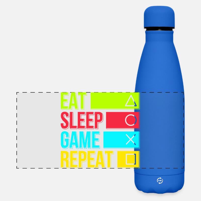 Eat Sleep Game Repeat - Matte Panoramic Thermal Bottle 500 ml - royal blue