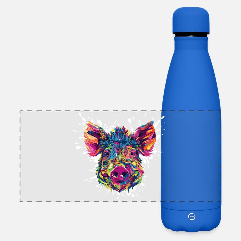 Farbexplosion Schweinekopf - Matte Panorama Isolierflasche 500 ml - Königsblau