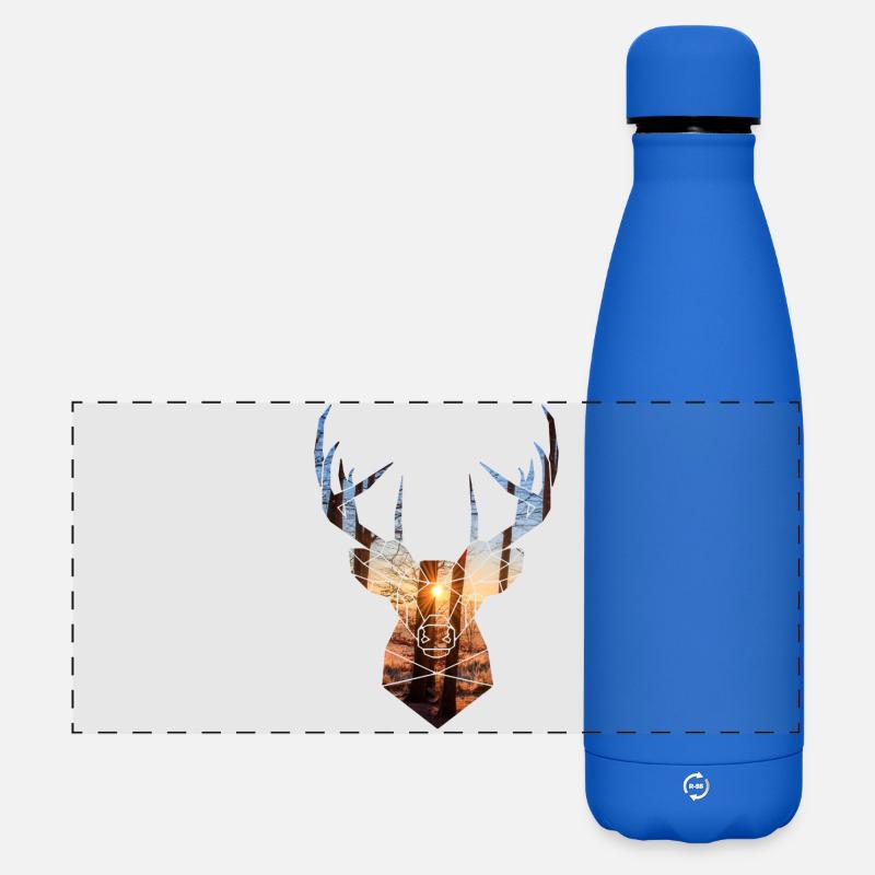 winter forest deer head and sun - Matte Panoramic Thermal Bottle 500 ml - royal blue