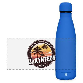 Zakynthos Greece Vintage Beach Design - Matte Panoramic Thermal Bottle 500 ml - royal blue - Front