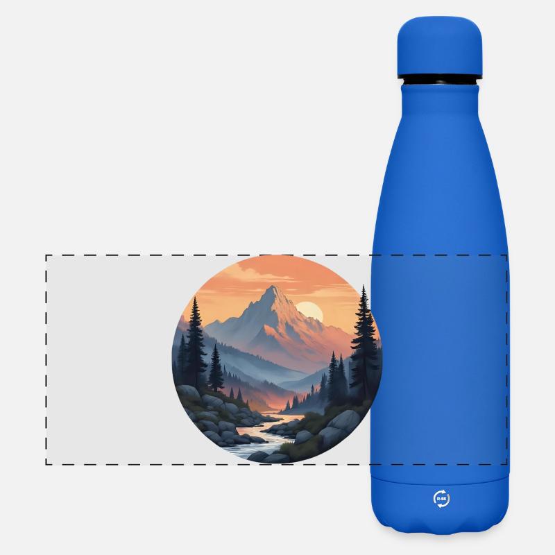 Mountain Landscape at Sunset - Matte Panoramic Thermal Bottle 500 ml - royal blue