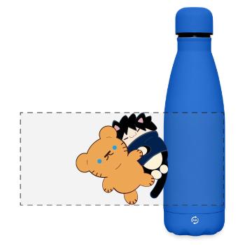 Anime Design Cute Black Cat with Teddy Bear - Matte Panoramic Thermal Bottle 500 ml - royal blue - Front