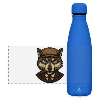 Wolf in beret and cigar - Matte Panoramic Thermal Bottle 500 ml - royal blue - Front