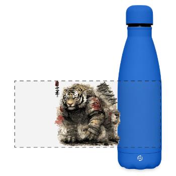 Tiger Samurai Armor in front of castle - Matte Panoramic Thermal Bottle 500 ml - royal blue - Front