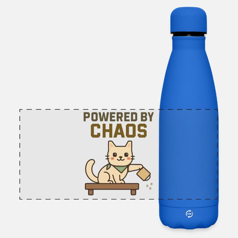 Powered by Chaos - Cheeky Cat Knocks Coffee Over - Matte Panoramic Thermal Bottle 500 ml - royal blue