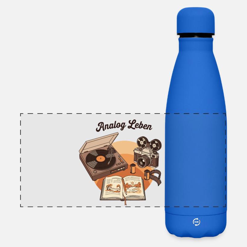Analog Leben Retro Technik & Natur - Matte Panorama Isolierflasche 500 ml - Königsblau