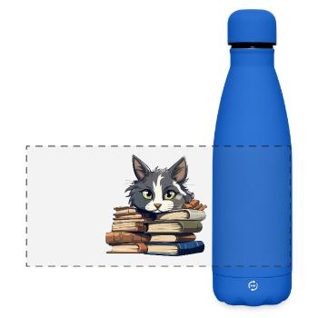 Bibliophile de Chat de la Pile de Livres - Gourde isotherme panoramique mate 500 ml - bleu roi - Devant