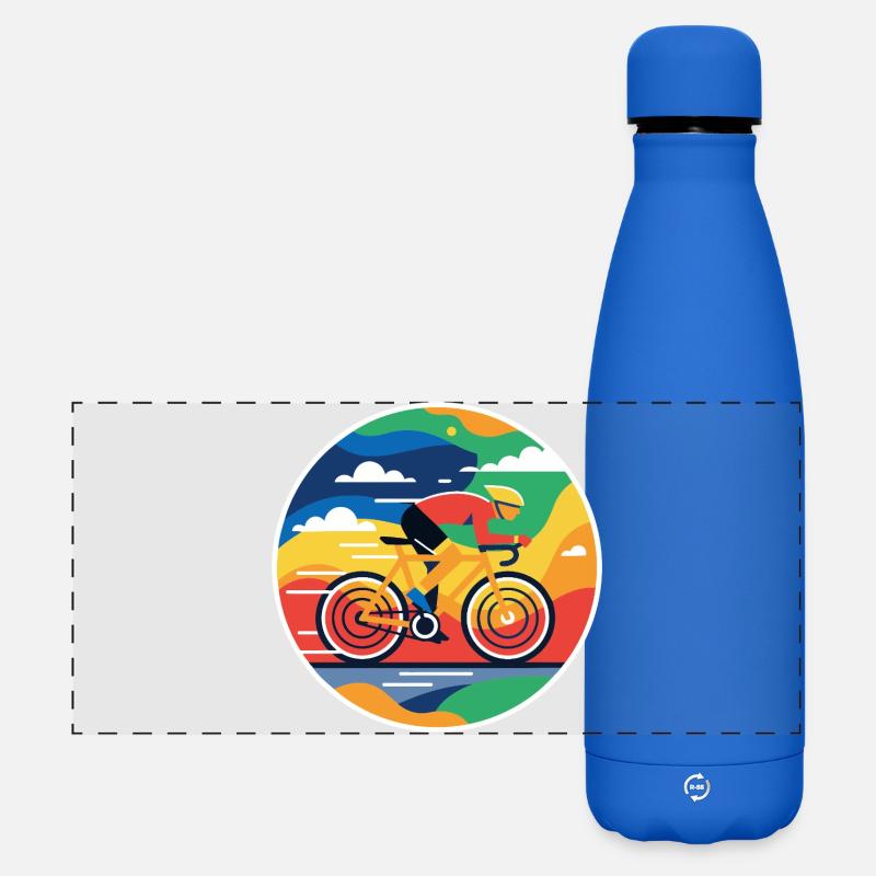 Bunter Radfahrer Rundbild - Matte Panorama Isolierflasche 500 ml - Königsblau