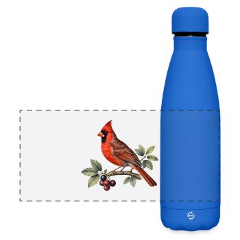 Red cardinal on branch and berries - Matte Panoramic Thermal Bottle 500 ml - royal blue - Front