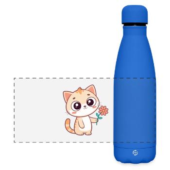 Kawaii-Katze und Pastellblume - Matte Panorama Isolierflasche 500 ml - Königsblau - Vorne