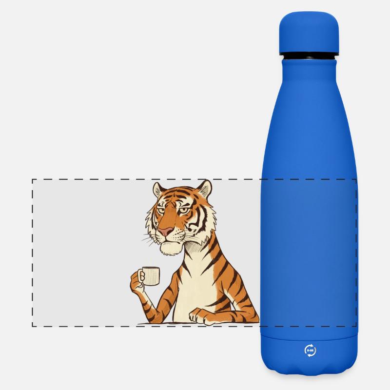 Tired Tiger with Coffee – Funny Motif - Matte Panoramic Thermal Bottle 500 ml - royal blue