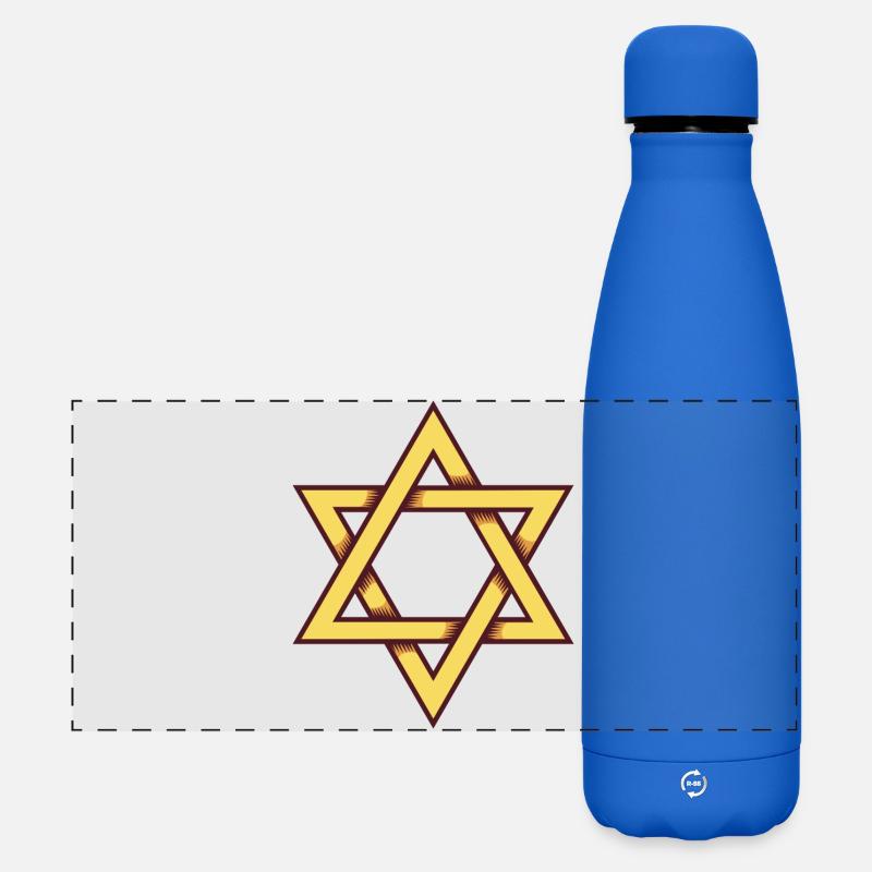 Geometric Star of David in Gold - Matte Panoramic Thermal Bottle 500 ml - royal blue