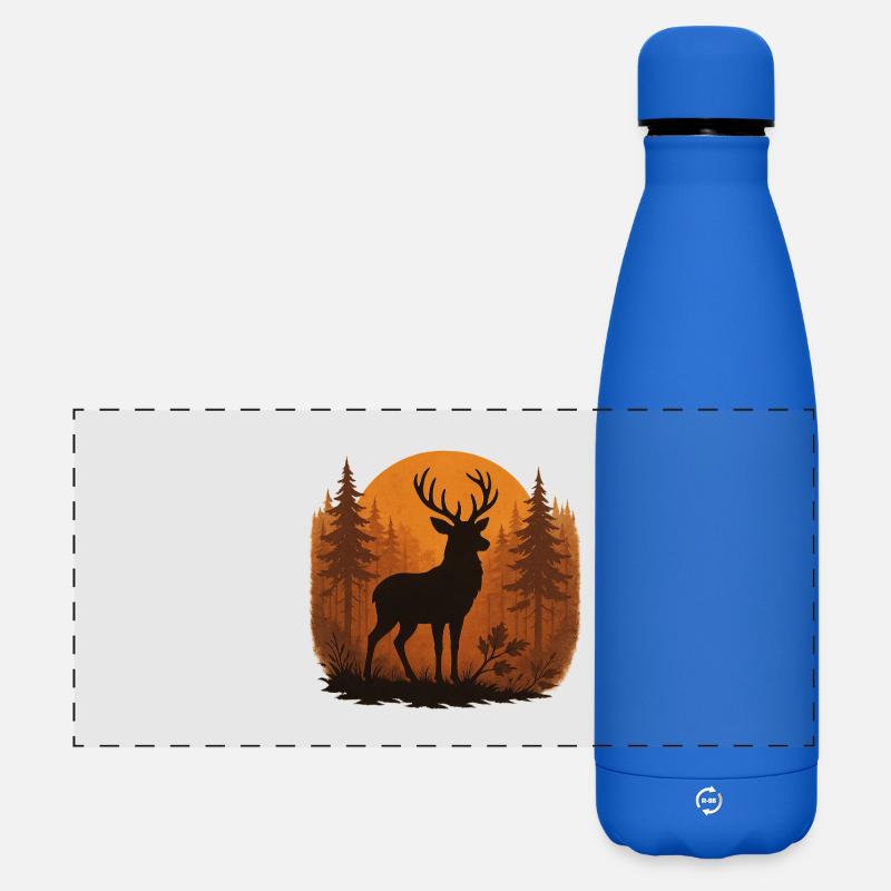 Deer silhouette autumn forest - Matte Panoramic Thermal Bottle 500 ml - royal blue