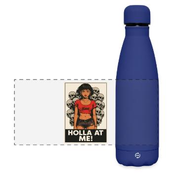 Rebellious Girl Power Illustration - Matte Panoramic Thermal Bottle 500 ml - dark blue  - Front