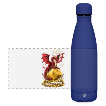 Drache auf W20 – Number of Glory Cartoon - Matte Panorama Isolierflasche 500 ml - Dunkelblau  - Vorne
