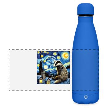 Badger on roof in starry night - Matte Panoramic Thermal Bottle 500 ml - royal blue - Front