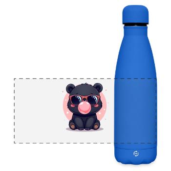Bear illustration with sunglasses and bubblegum - Matte Panoramic Thermal Bottle 500 ml - royal blue - Front
