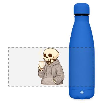 Cozy skeleton with cup – Quiet moment - Matte Panoramic Thermal Bottle 500 ml - royal blue - Front
