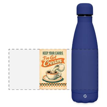 Carbs gone, cream here | Keto Retro - Matte Panoramic Thermal Bottle 500 ml - dark blue  - Front