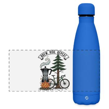 Gravure sur bois de moto Moka Brew Ride Repeat - Gourde isotherme panoramique mate 500 ml - bleu roi - Devant