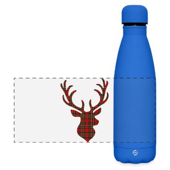 Red tartan deer - Matte Panoramic Thermal Bottle 500 ml - royal blue - Front