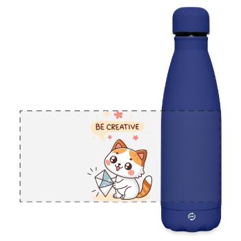 Creative Kawaii Cat - Matte Panoramic Thermal Bottle 500 ml - dark blue  - Front